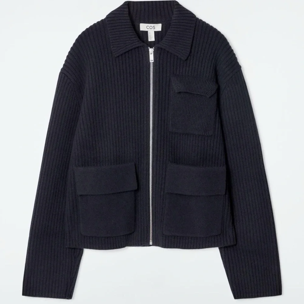 COS Ribbed Zip-Front Cardigan Jacket in Navy Blue - Picture 1 of 5